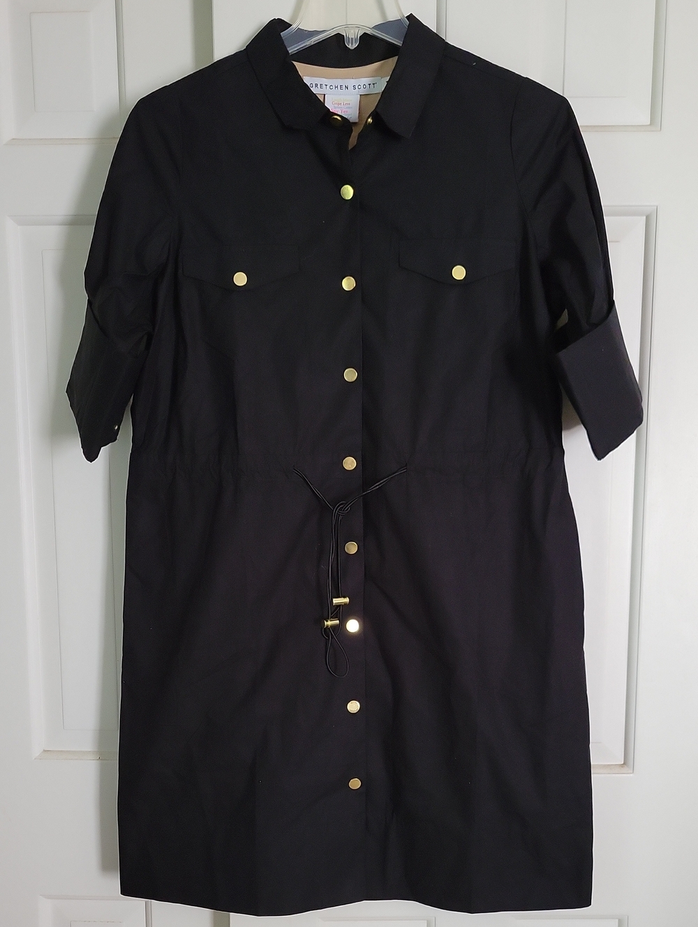Gretchen Scott Designs Black Heavyweight Cotton Midi Dress W/ Gold Buttons Sz M
